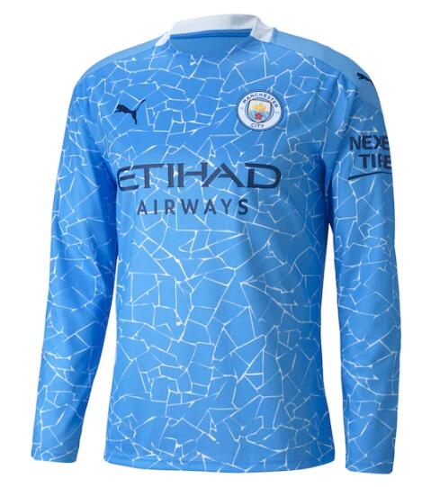 Manchester City 2020/21 Home Long Sleeved Shirt Soccer Jersey
