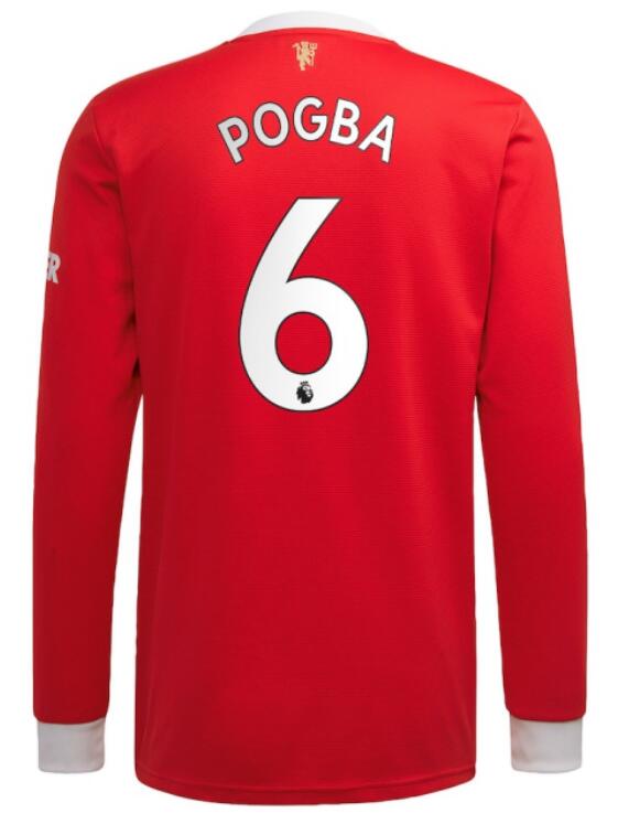 Manchester United 2021/22 Home 6 Pogba Long Sleeved Shirt Soccer Jersey