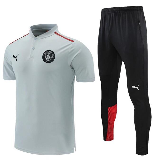 Manchester City 2021/22 Grey Red Polo Suits (Shirt+Trousers)