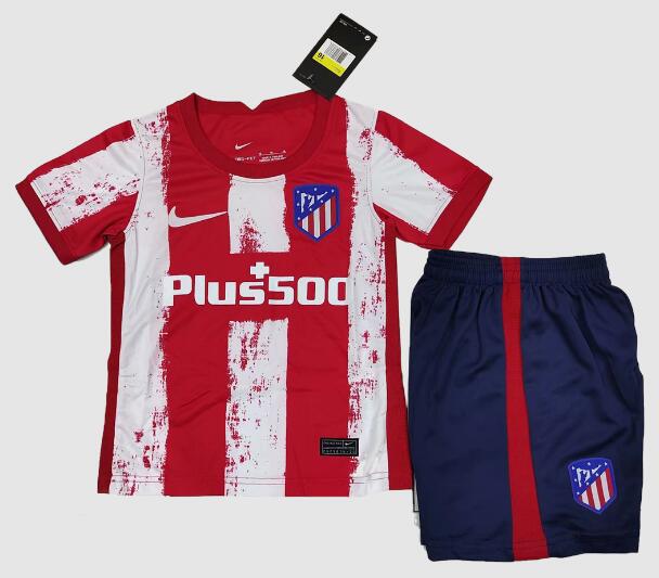 Atletico Madrid 2021/22 Home Kids Soccer Kit Children Shirt and Shorts