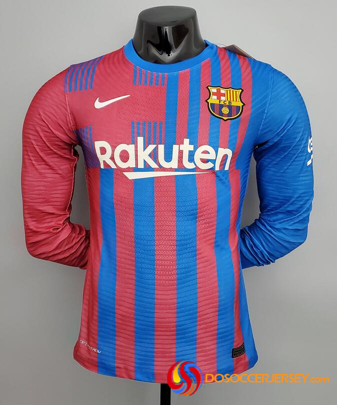 Barcelona 2021/22 Home Match Version Long Sleeved Shirt Soccer Jersey
