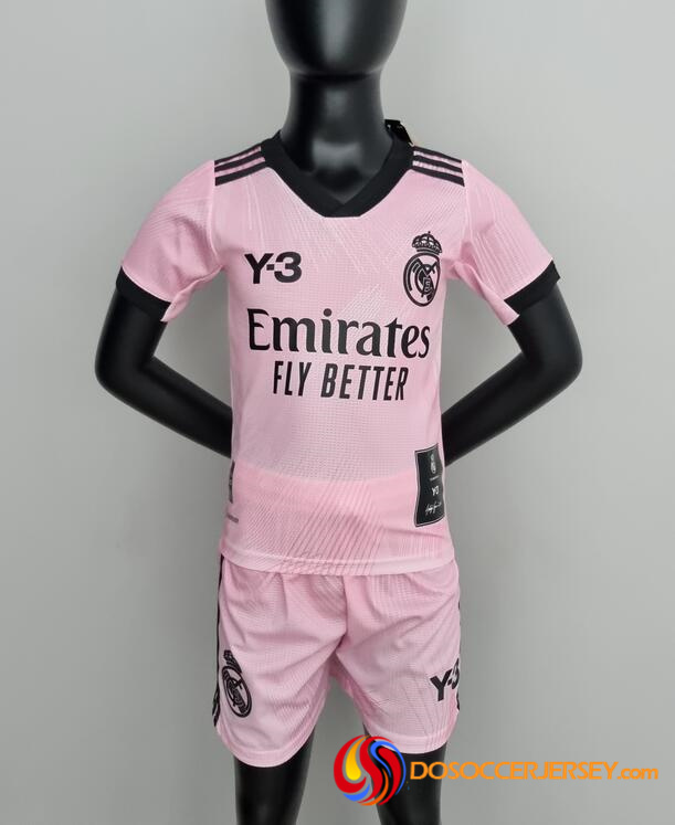Real Madrid 2022/23 Pink Y3 Kids Soccer Kit Children Shirt and Shorts