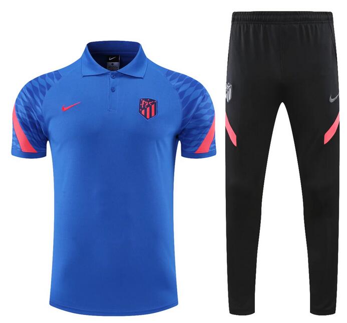 Atletico Madrid 2021/22 Blue Polo Suits (Shirt+Trouser)