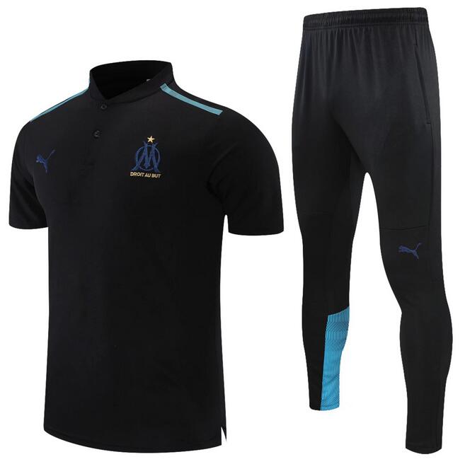 Marseilles 2021/22 Black Blue Polo Suits (Shirt+Trouser)
