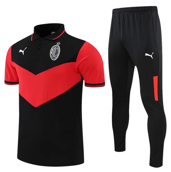 AC Milan 2021/22 Black Red Polo Suit (Shirt+Shorts)