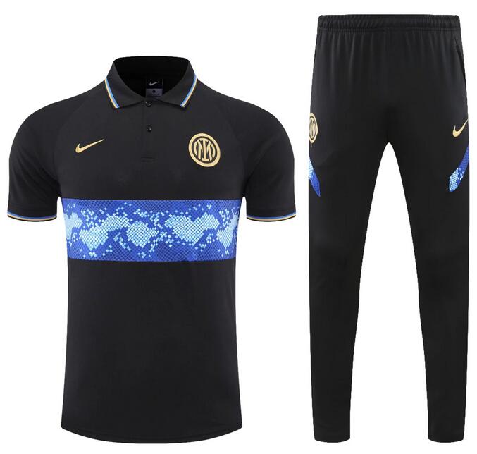 Inter Milan 2021/22 Black Blue Polo Suit (Shirt+Shorts)