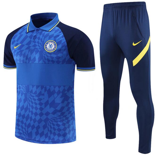 Chelsea 2021/22 Blue Polo Suits (Shirt+Trousers)
