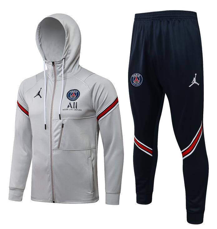PSG 2021/22 Light Grey Training Suits (Hoodie Jacket+Trouser)