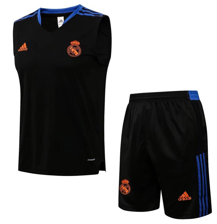 Real Madrid 2021/22 Black Blue Training Vest Suit (Shirt+Shorts)
