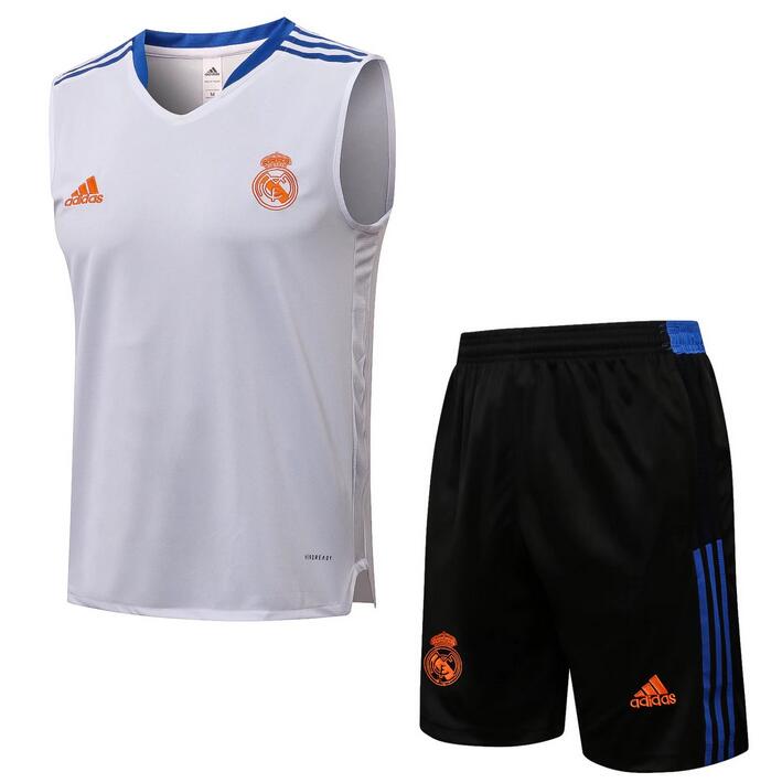 Real Madrid 2021/22 White Blue Training Vest Suit (Shirt+Shorts)