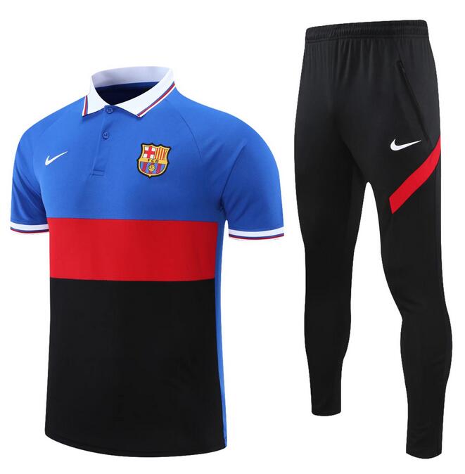 Barcelona 2021/22 Blue Polo Suits (Shirt+Trousers)