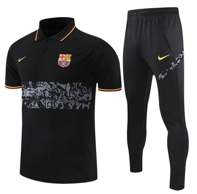 Barcelona 2021 Black Grey Polo Suits (Shirt+Trousers)