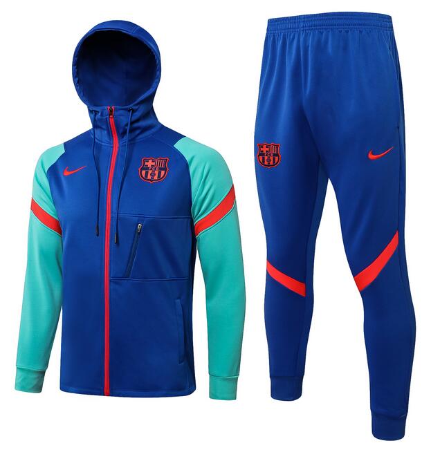 Barcelona 2021/22 Blue Green Training Suits (Hoodie Jacket+Trousers)