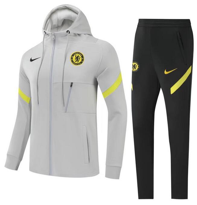 Chelsea 2021/22 Light Grey Training Suit (Hoodie Jacket+Trouser)