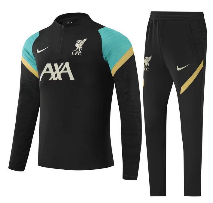 Liverpool 2021/22 Black Green Training Suits (Sweatshirt+Trouser)