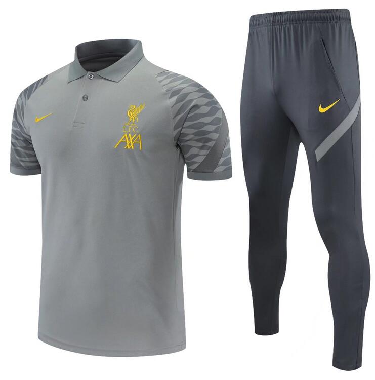 Liverpool 2021/22 Light Grey Polo Suits (Shirt+Trousers)