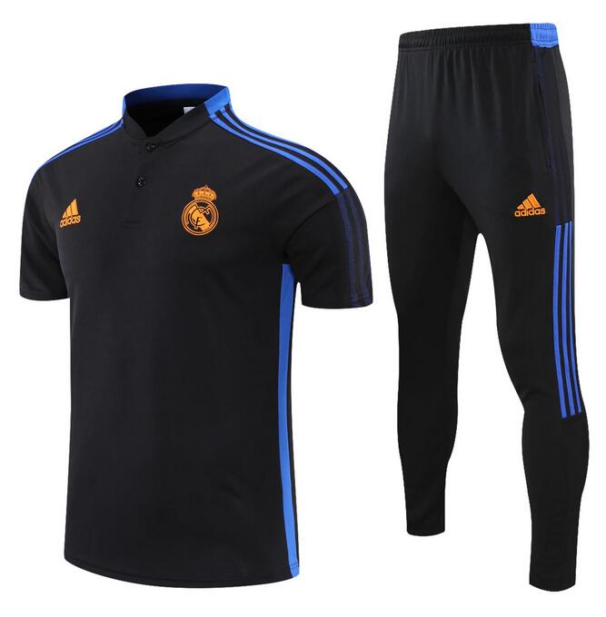 Real Madrid 2021/22 Black Blue Polo Suits (Shirt+Trousers)
