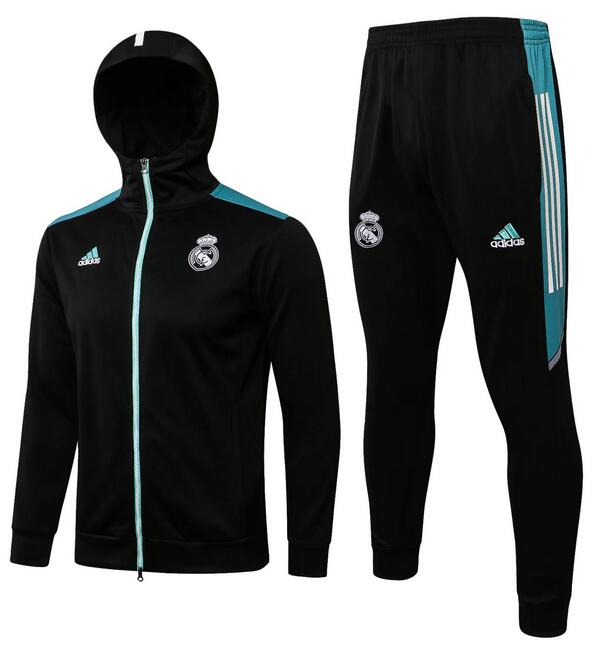 Real Madrid 2021/22 Black Green Training Suits (Hoodie Jacket+Trousers)
